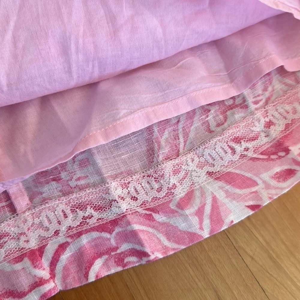 Lilly Pulitzer vintage 100% linen dress what’s your sign sundress pink white